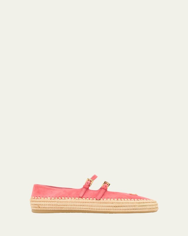 Suede Double Mary Jane Strap Espadrilles